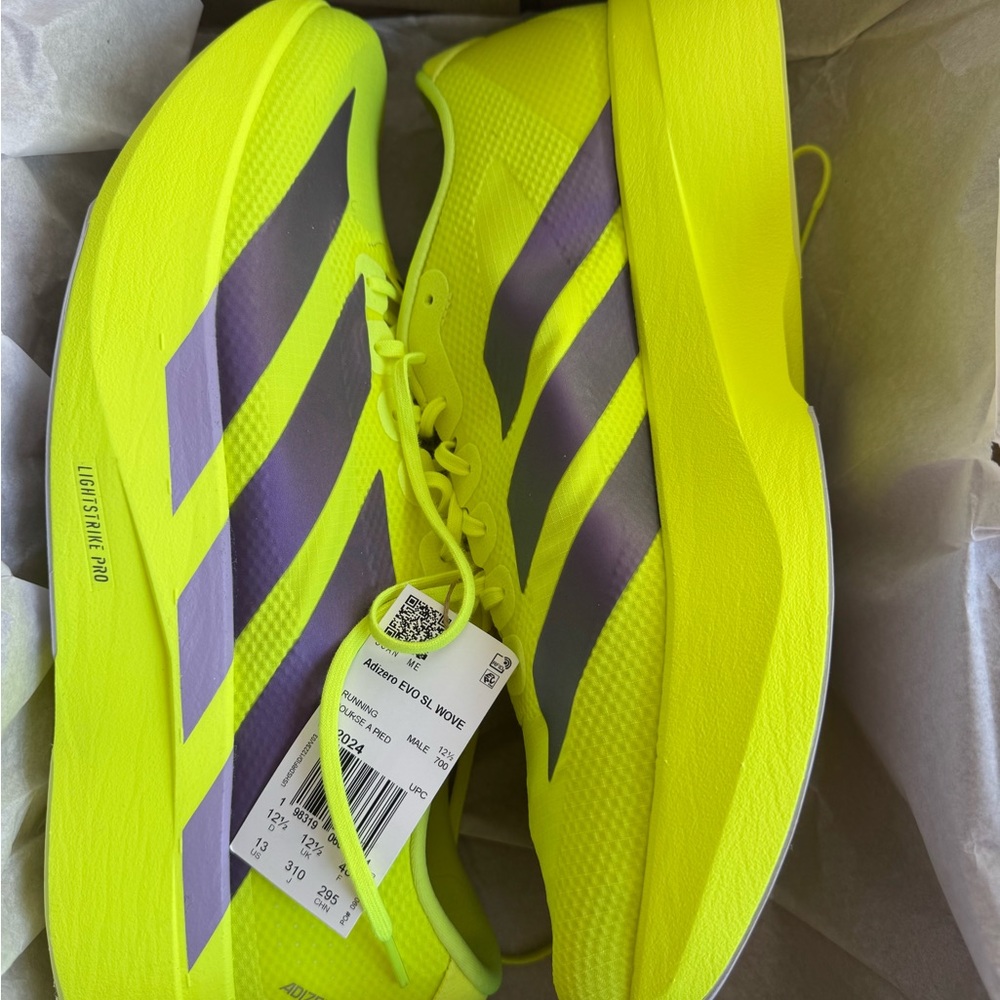 Adidas Evo SL Woven Neon Yellow Running Shoes - Picture 2 of 4